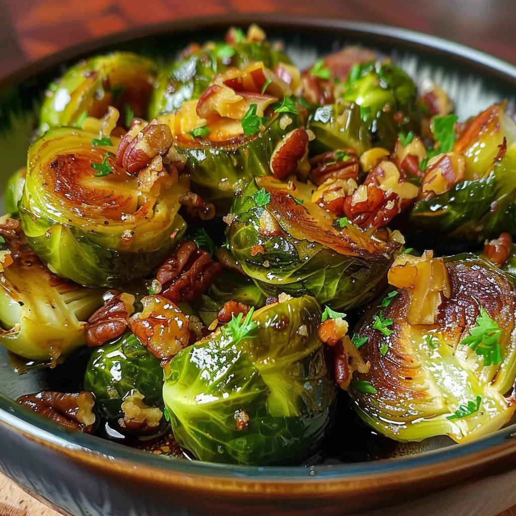 Ahornsirup-Rosenkohl mit Pekannüssen