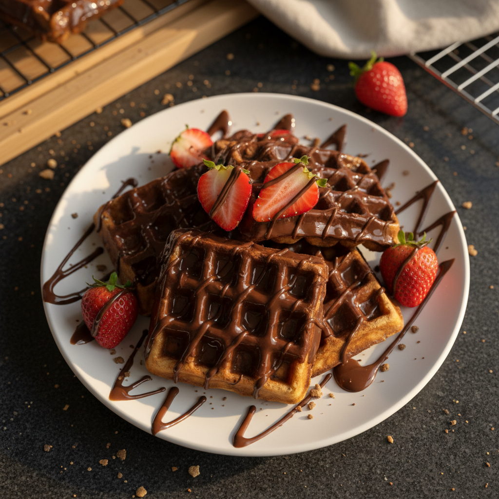 Schokoladenüberzogene Erdbeer Waffeln