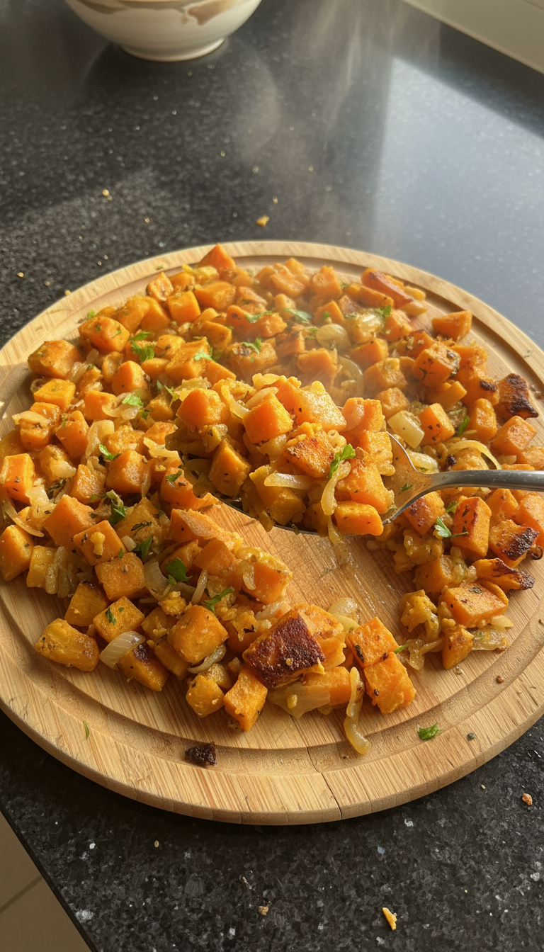 Süßkartoffelpfanne mit Zwiebeln