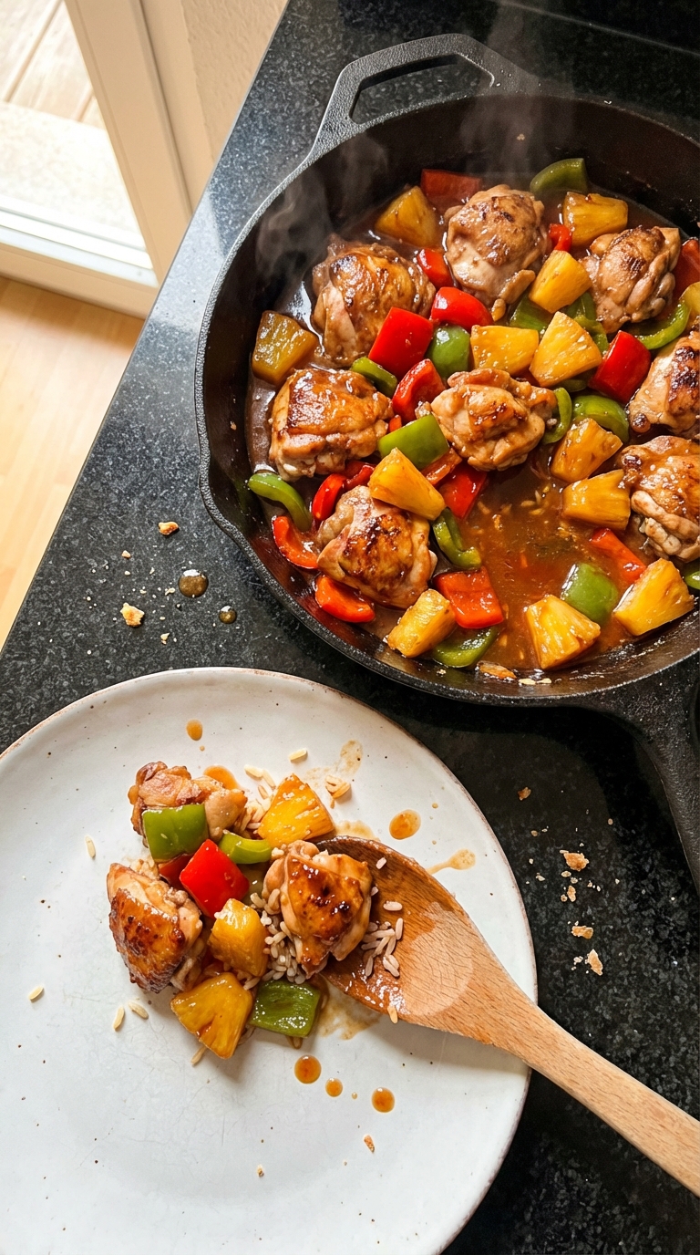 Süße Ananas Hähnchen Pfanne