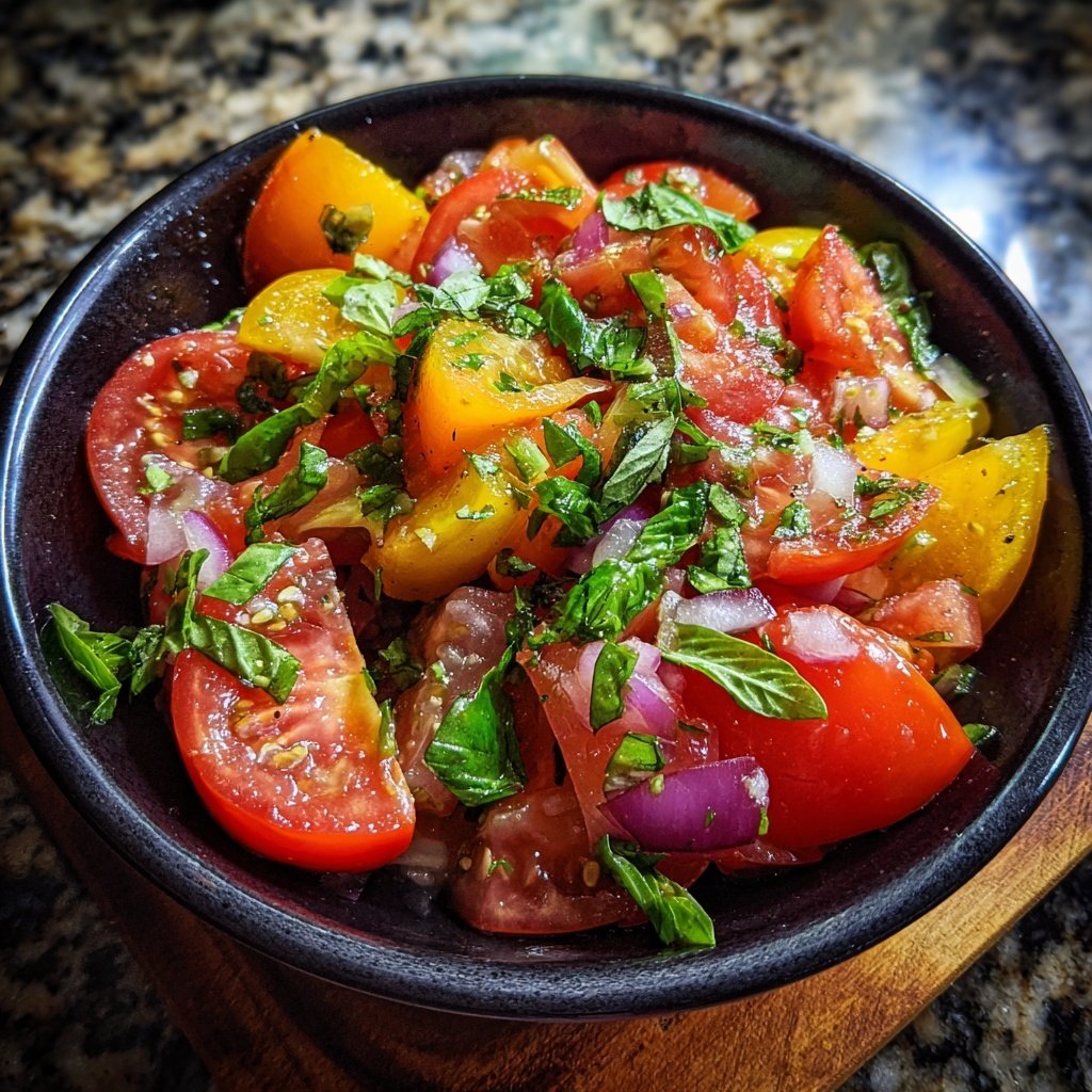 Frischer Basilikum und Tomatensalat