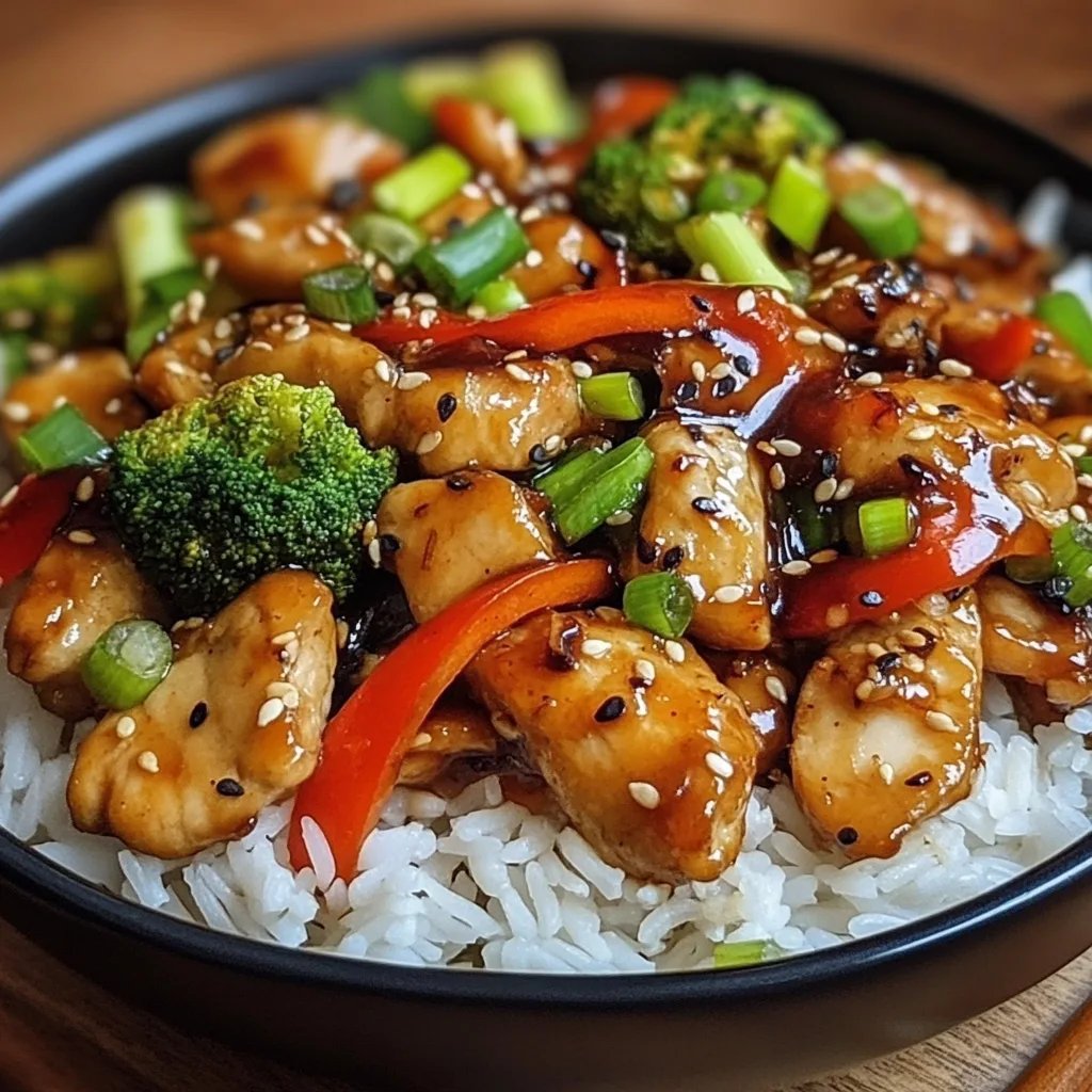 Chinesische Hähnchenpfanne mit Reis