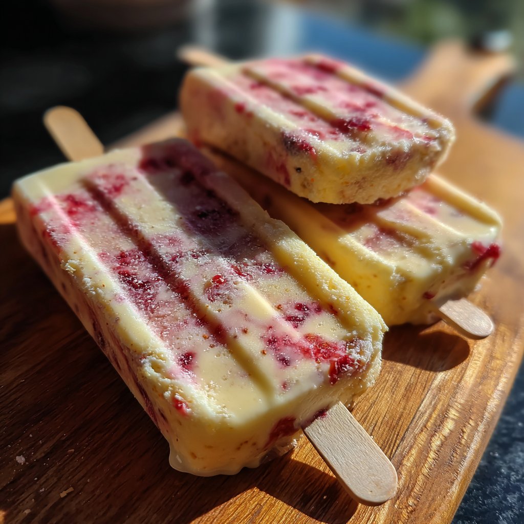 Erdbeer Zitrone Hüttenkäse Eis am Stiel