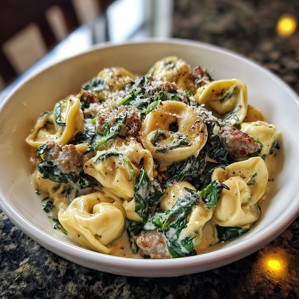 Tortellini Alfredo mit Spinat Wurst