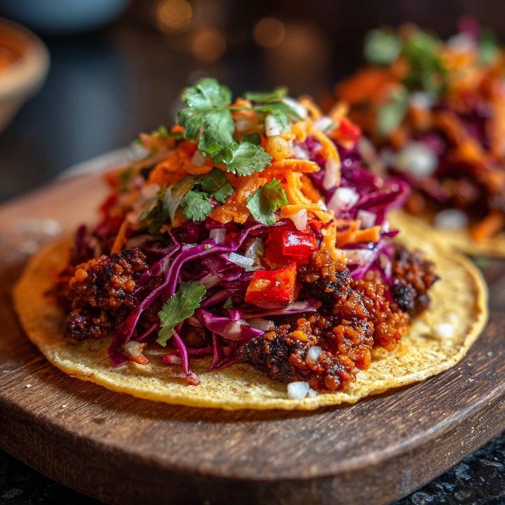 Geräucherte Paprika Linsen Tacos Krautsalat