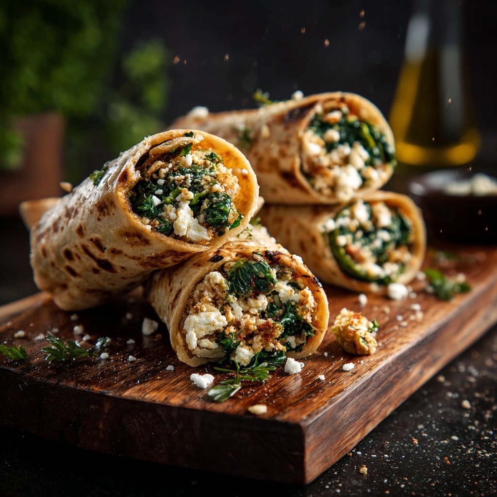 Herzhafte Feta- und Spinat-Wraps