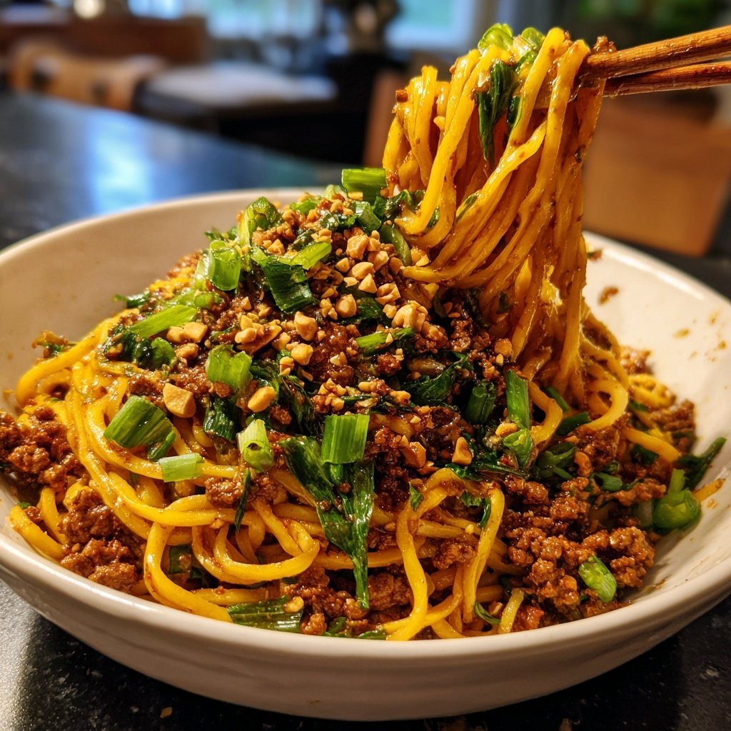 Würzige Dan Dan Nudeln Schweinefleisch