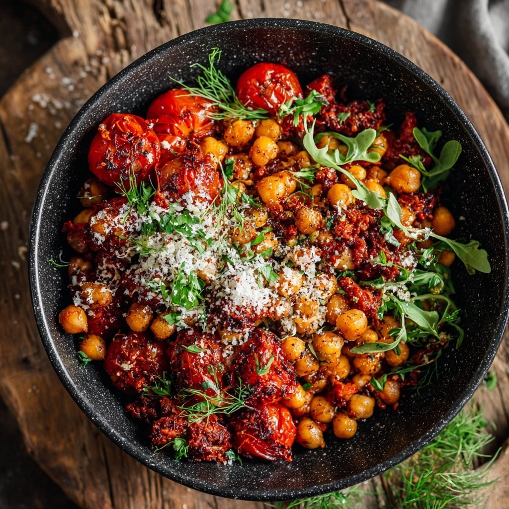Gewürzte Kichererbsenbowls Feuer Tomaten