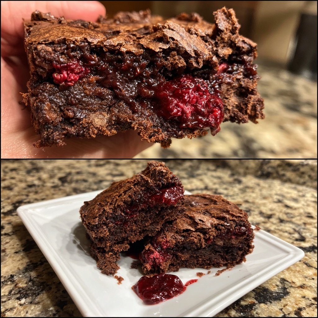 Sauerteig Abfall Brownies mit Himbeerkonfitüre