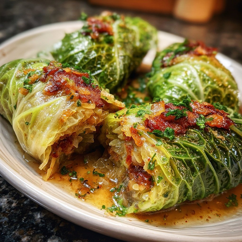 Rotkohl Krautwickel in herzhafter Sosse