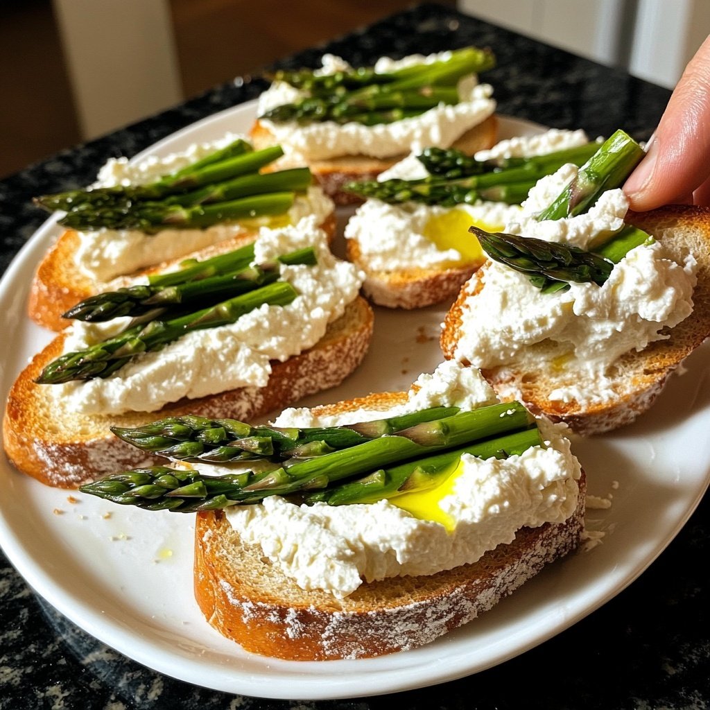 Spargel Band Ricotta Crostini