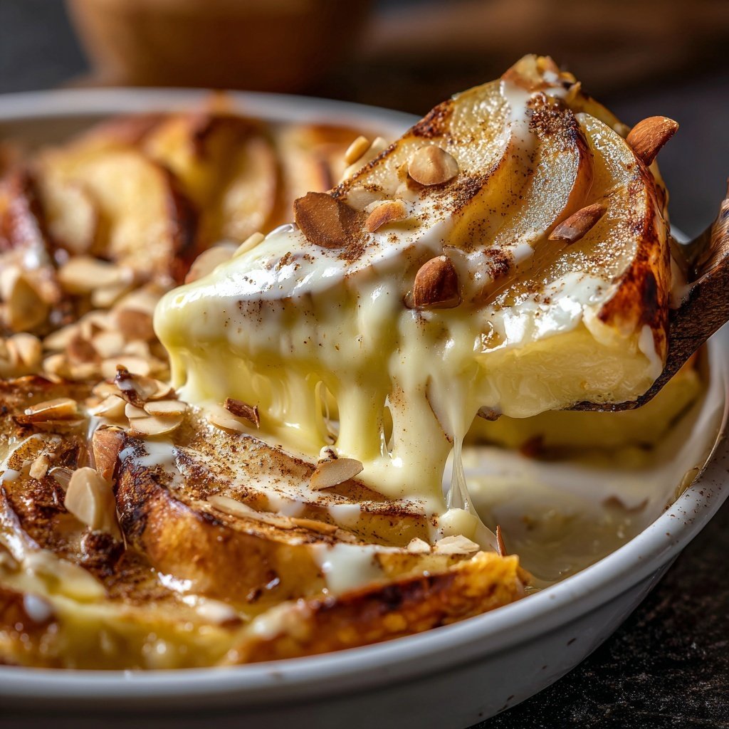 Bratapfel-Raclette mit Zimt, Vanillesoße und Mandeln​