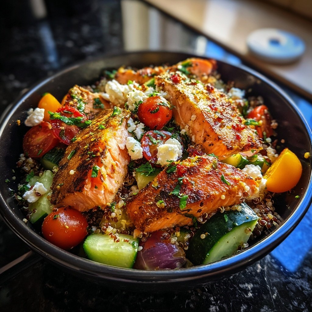 Mediterraner Quinoa Lachs Salat