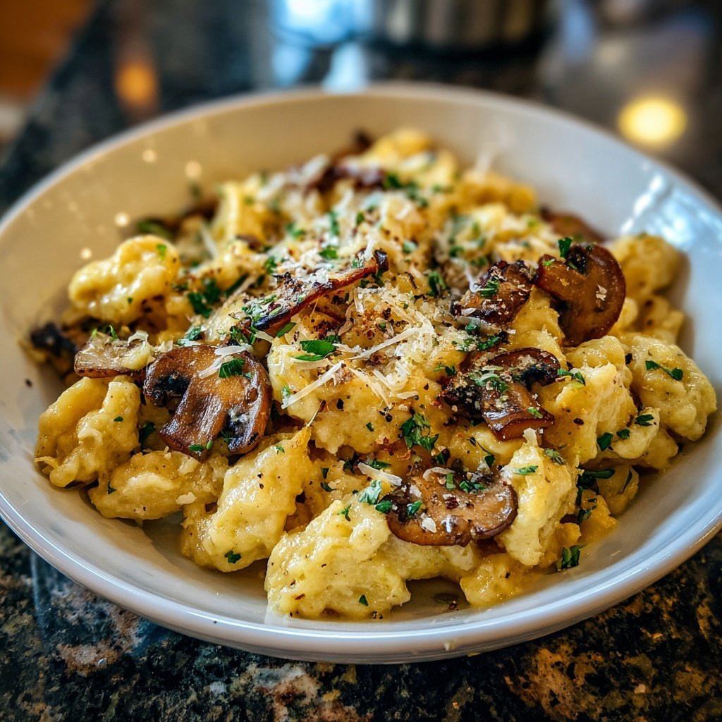 Pilz-Käsespätzle mit Kräutern