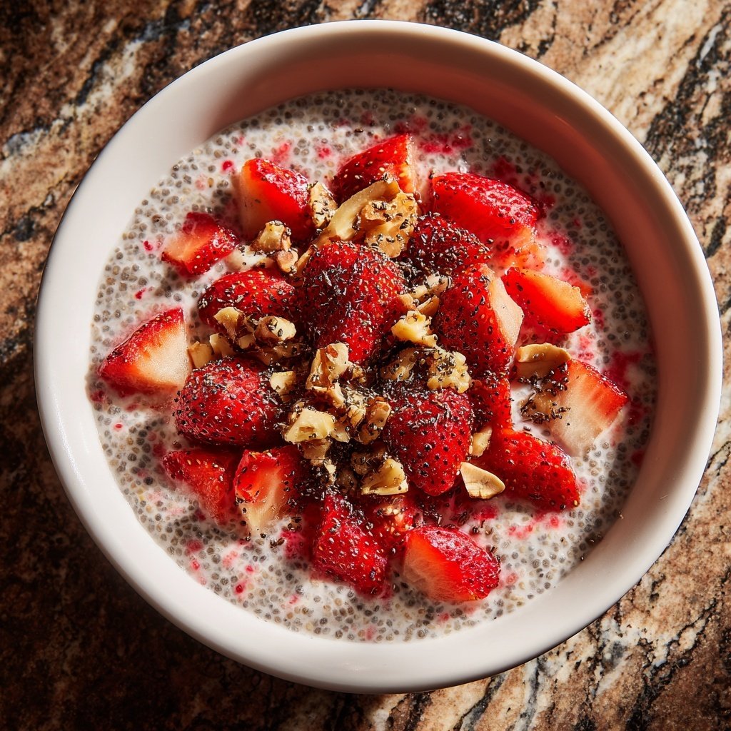 Erdbeer-Infundierte Frühstücks-Chia-Schüssel