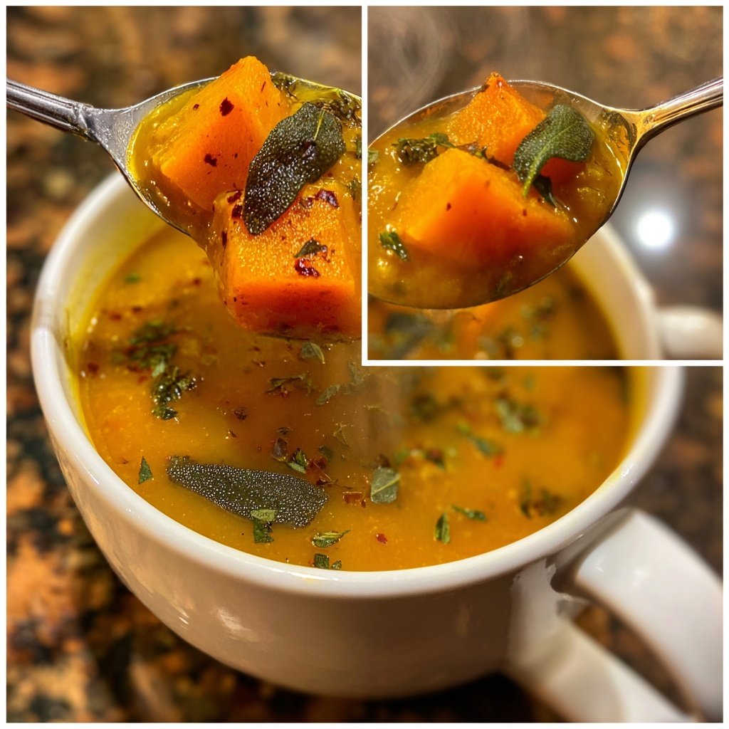 Herzhafte Kürbis Salbei Suppe