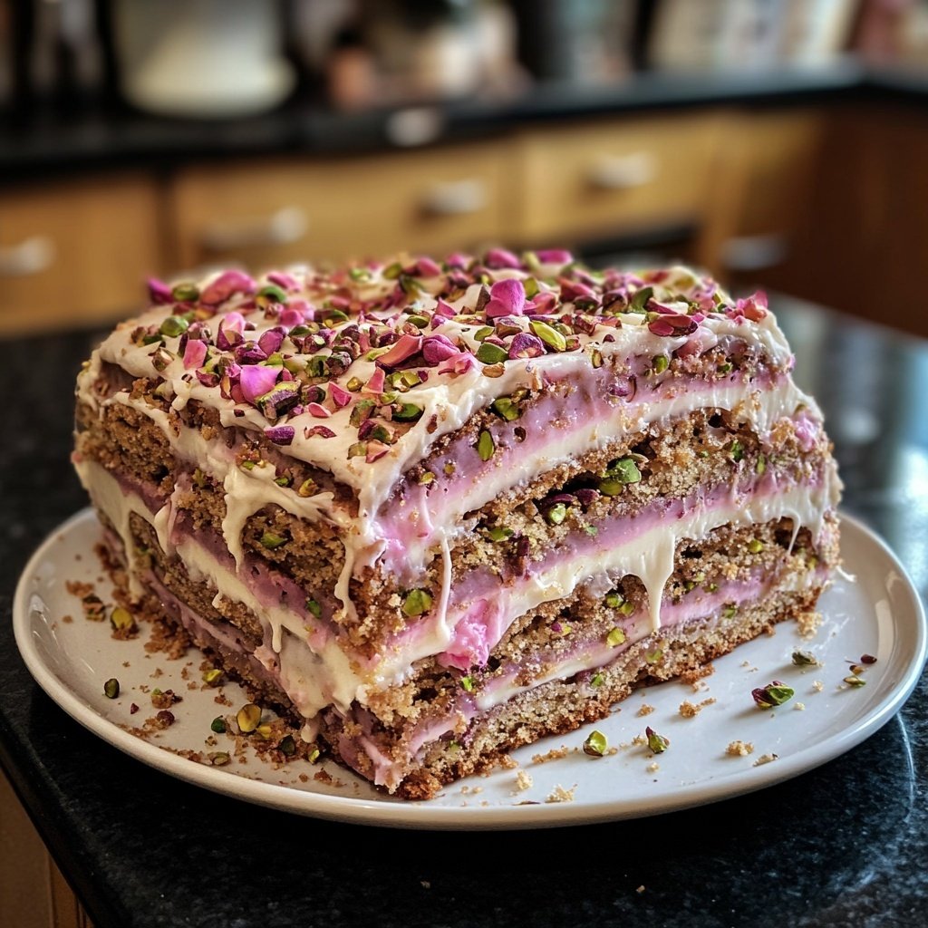 Steinbock Pistazie Rose Kuchen