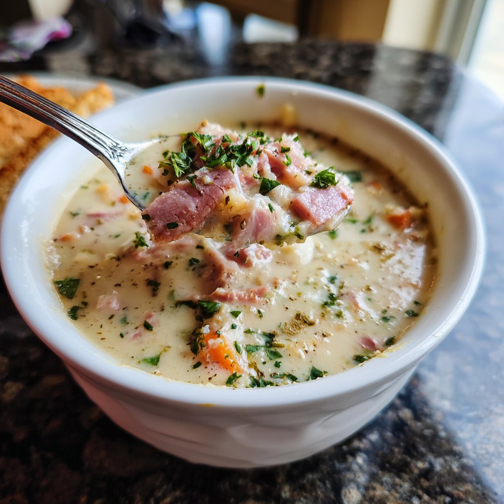 Cremige Weiße Bohnen- und Schinkensuppe