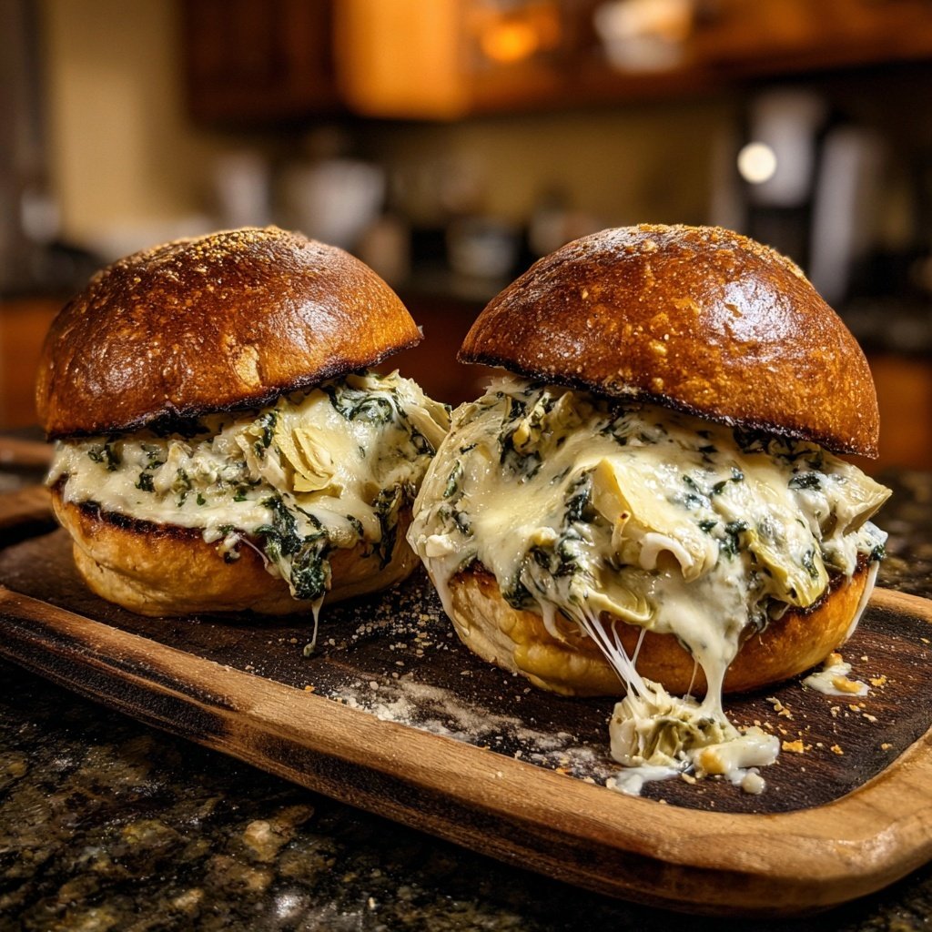 Spinat Artischocken Käse Sliders